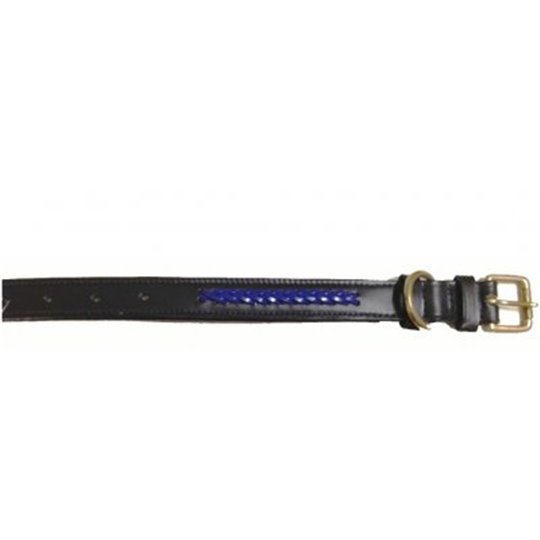 Halsband svart läder med flätad dekor (Sv/blå(30) 17-23 cm, 25mm)